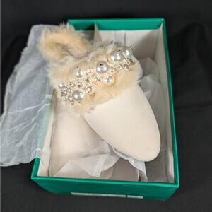 Lauren Lorraine Sarita Ivory Faux Fur Pearl Slippers Size 8 NIB (wedding!)